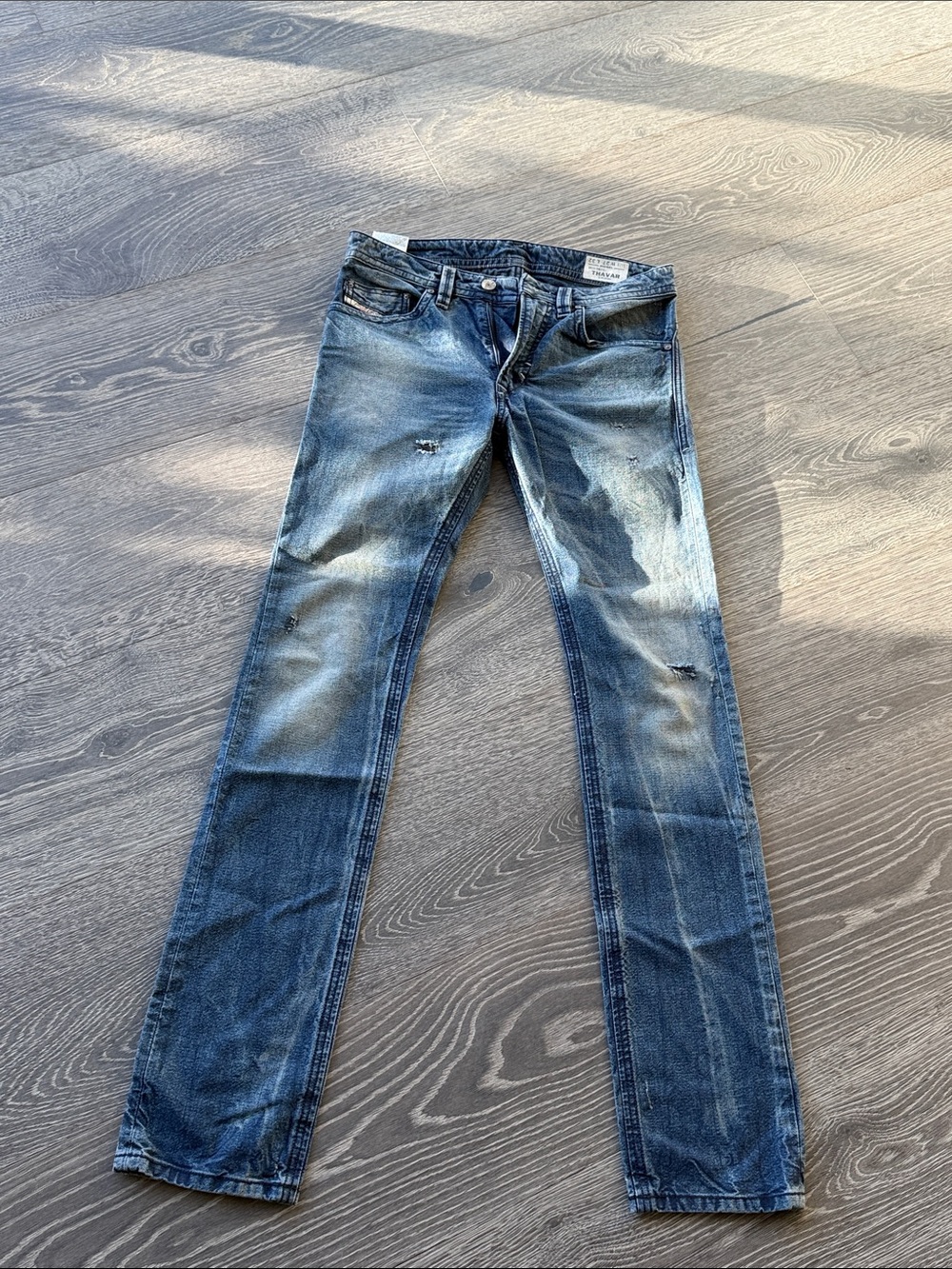 Diesel Men's Skinny Washed Blue Distressed Jeans